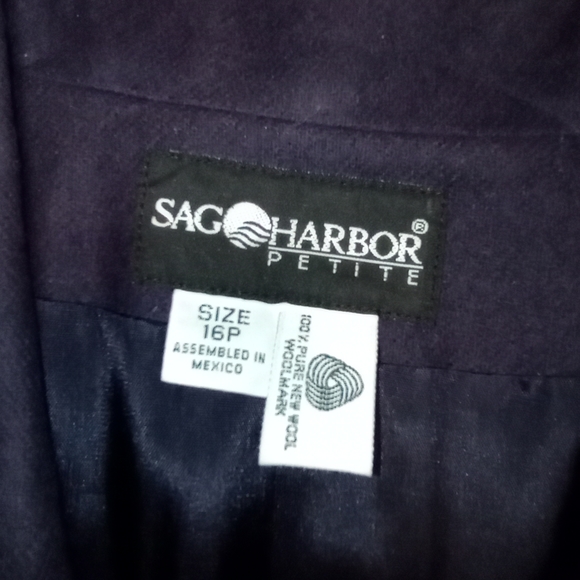 100% Pure Wool Sag Harbor Fully Lined Dark Purple Women's Blazer Size 16P - Picture 6 of 11